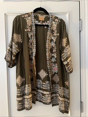 Driftwood Joelle Olive Embroidered Open Front Kimono Jacket